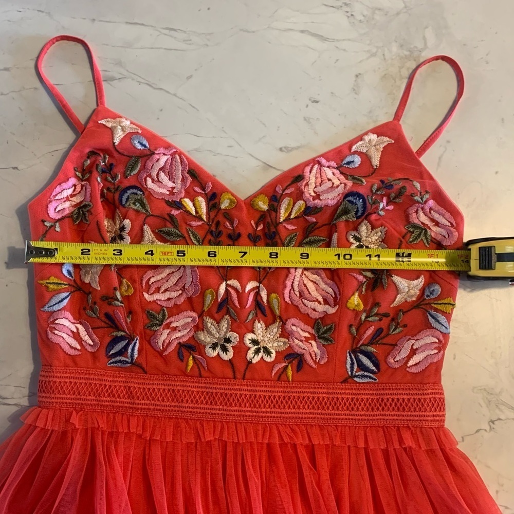 French Connection Red Genoa Embroidered Bodice In Azalea Dress Women’s Size 2 - Picture 11 of 13